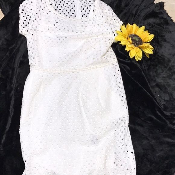 White Belted  Eyelet Sheath Dress Preppy and Chic Sizeb10 - Picture 4 of 13